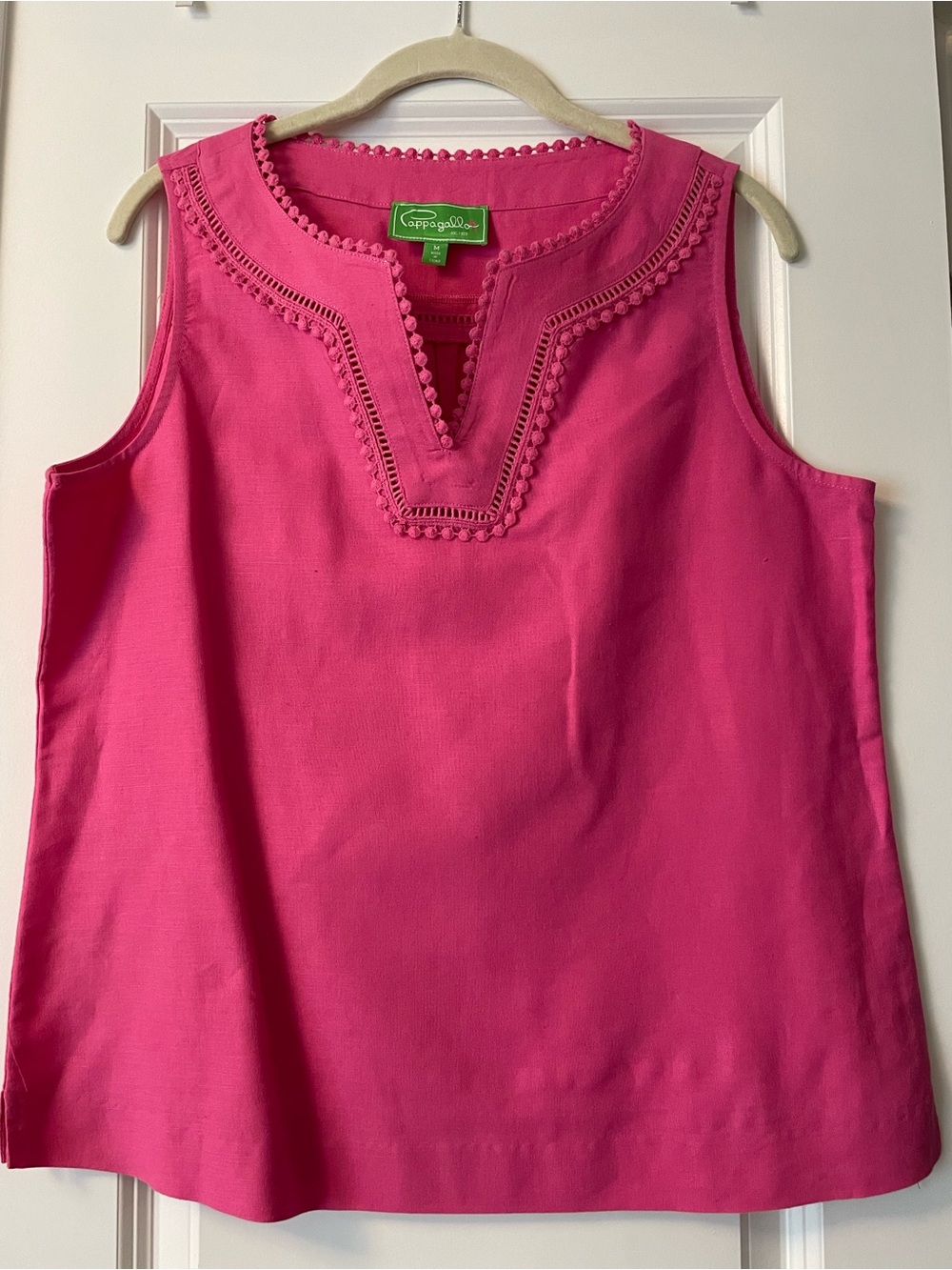 Hot Pink Pom-Trim Sleeveless Cotton Camisole